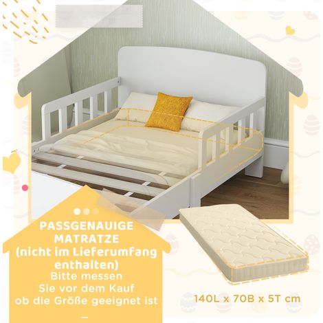 AIYAPLAY Kinderbett mit Sicherheitsschienen, Kleinkinderbett für Kinder im Alter von 3-8 Jahren, MDF, Weiß (1/5)