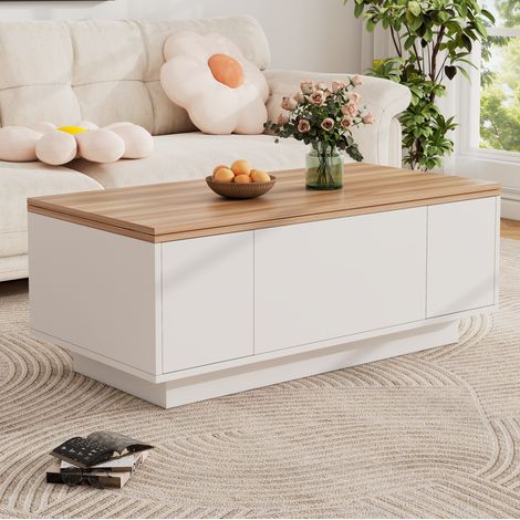 Tavolino da salotto elevabile doppio con contenitore nascosto, 100 x 50 x 55,5 cm, bianco DESVIAE (1/5)