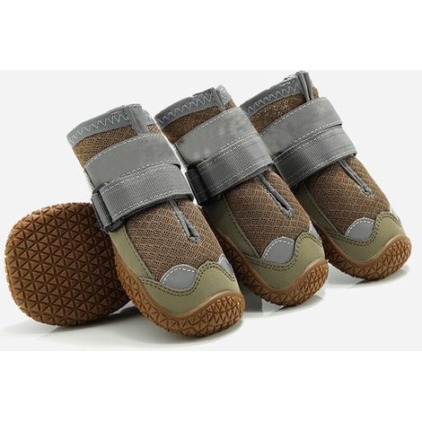 4 scarpe per cani, scarpe per cani traspiranti con artigli antiscivolo, scarpe per cani riflettenti per neve e passeggiate, colore: marrone caffè, in (1/5)