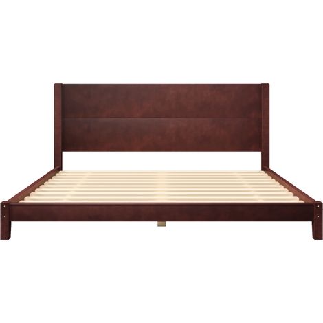 Cama plataforma 180 x 200 cm con cabecero y somier de láminas de madera y MDF marrón MODENUIT (1/5)