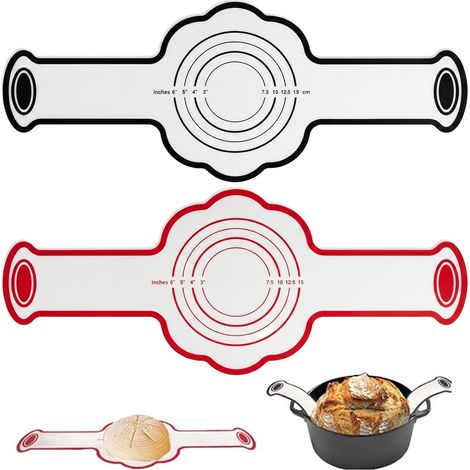 2 Pièces Tapis de Cuisson en Silicone pour Dutch Oven, Tapis Patisserie Anti-adhésif en Silicone avec Longues Poignées, Antidérapant Réutilisable Élingue à Pain pour Cocotte, Facile à Transférer (1/5)