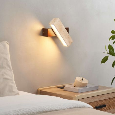 LED-Wandleuchte aus Holz und hellem Naturstein - Varelli (1/5)