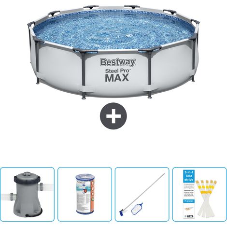 Piscine Bestway Ronde Steel Pro MAX - 305 x 76 cm - Grise - Comprend des Accessoires CB58