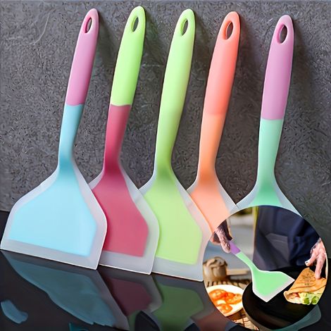 Lot de 4 spatules silicone multi-usages, couleurs aléatoires, idéales pour la cuisine, le barbecue et la cuisson quotidienne (1/4)