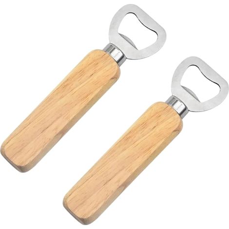 Apribottiglie in legno: 2 pezzi apribottiglie per birra, apribottiglie in acciaio inossidabile con manico in legno, apribottiglie in legno per casa, bar, campeggio (1/5)