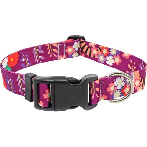 1 collier pour chien, motif floral violet, taille M, ajustable, pour chiens de petite et moyenne taille (1/5)