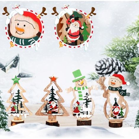 Ornement Suspendu - Décorations de Noël - Lot de 4 - Bois - Père Noël - Bonhomme de neige - Arbre (1/4)