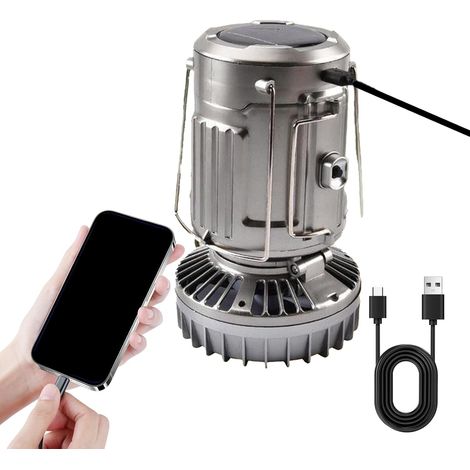 Lampe torche - LED de camping - Éclairage de camping, torche solaire, lumière portable étanche alimentée par batterie, avec power bank, pour sports de plein air (1/5)