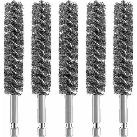 Set mit 5 Edelstahl-Bohrbürsten, Drahtbürste zur Bohrreinigung, Drahtbürste, Edelstahlbürste mit sechseckigem Schaftgriff, für Metall und Stein (1/4)