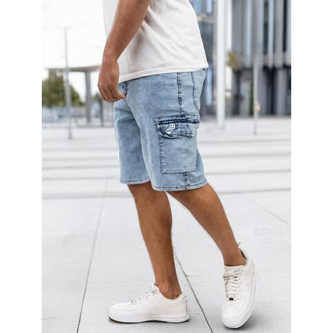Pantalones cortos vaqueros cargo azul claro para hombre Lucky Dice LD con nombre bordado, talla 32 (1/5)