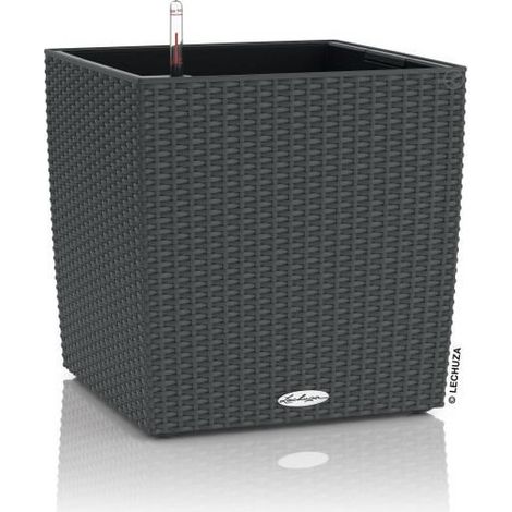 LECHUZA Pot de fleurs - Cube cottage 30 - 29,5 x 29,5 x 30 cm - 12 L - Kit complet - Granit (1/10)