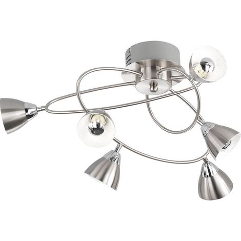 Deckenlampe Deckenleuchte Esszimmerlampe Designlampe, 6-flammig, geschwungen, Metall, silber, LED 4,5W 320lm 3000K, LxH 56,5x28 cm Wofi 9391.06.64.7000 (1/3)