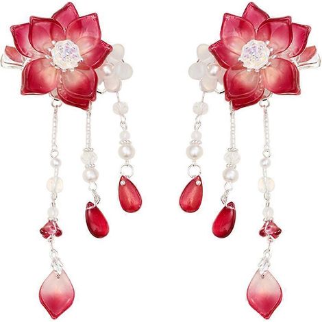paire de pinces à cheveux fleuries pour enfant, style vintage, accessoires de coiffure Hanfu, cadeau pour enfant-11.5X3X1CM