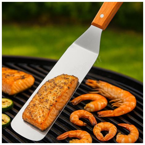 Spatule à Poisson et Fruits de Mer en Inox avec Manche Bois – 35 cm (1/5)