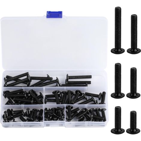 Lot de 72 vis M6 à tête fraisée M6 avec kit de vis à tête fraisée à six pans creux, vis métriques, noires à tête plate, filetage complet, vis à tête fraisée (1/5)
