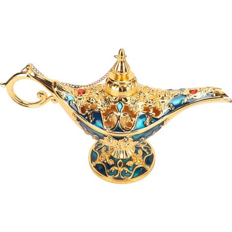 Lampe magique de génie en alliage, motif embossé raffiné, couleurs vives et indélébiles, décoration pour chambre et bureau, Or+Bleu, 22 cm (1/5)
