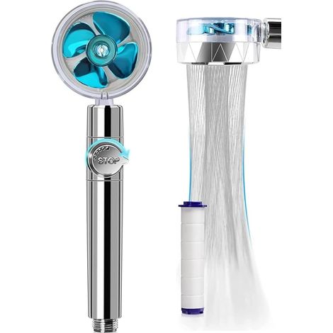 360° drehbarer Duschkopf, Hochdruck- und wassersparende Dusche, dreistufiges Filtersystem, 1 PP-Baumwollfilter (blau)