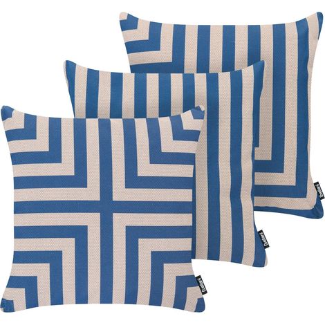 Set of 3 Outdoor Throw Cushions Blue and Beige Olefin Decorative Garden Accessory APIOS (1/5)