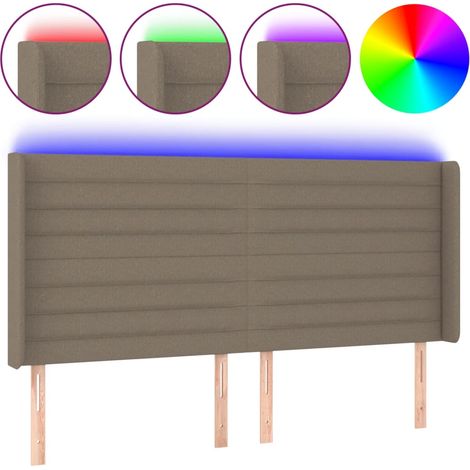 Testiera Testata del letto a LED Tortora 203x16x118/128 cm in Tessuto (1/5)