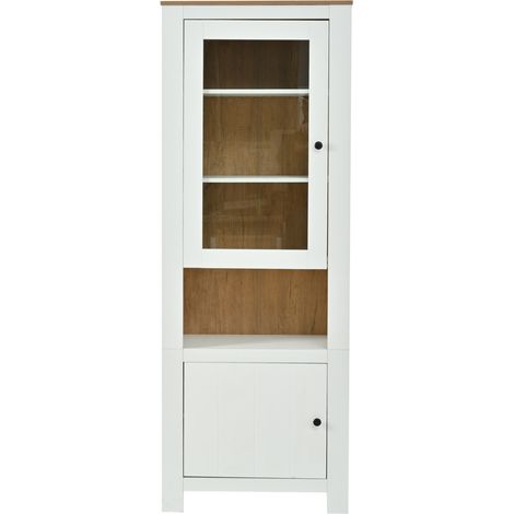 Vetrina alta bianca 70 x 40 x 188 cm con ante in vetro, 6 ripiani regolabili e LED (1/5)