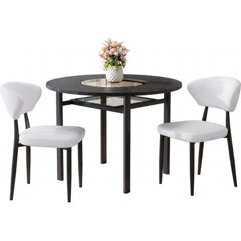 Ensemble table ronde avec 2 chaises noires, table à manger ronde 60 cm en MDF avec pied central, pour salon ou coin repas (1/5)