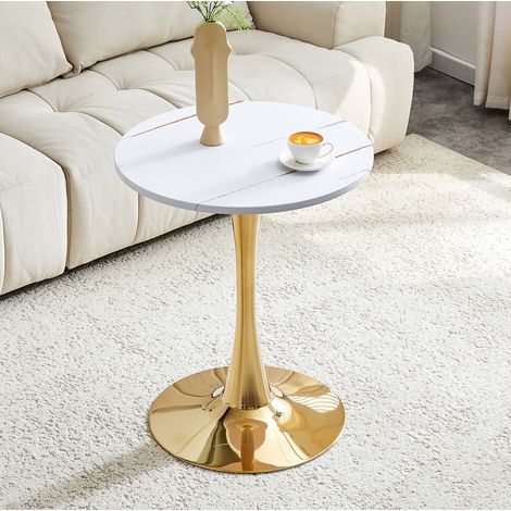 table manger ronde style mid-century MDF blanc doré HAVRYA (1/5)