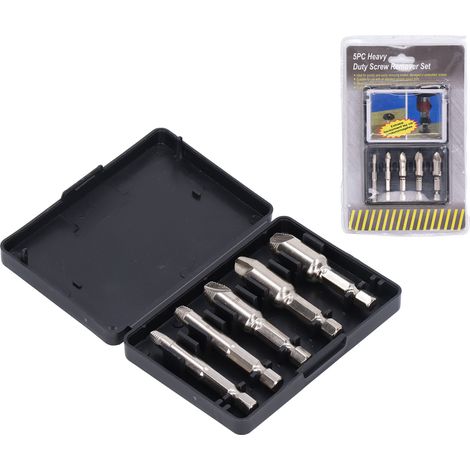 Kit de 5 extracteurs de vis en acier rapide, tige hexagonale 1/4in, outil de retrait pour dévissage facile (1/5)