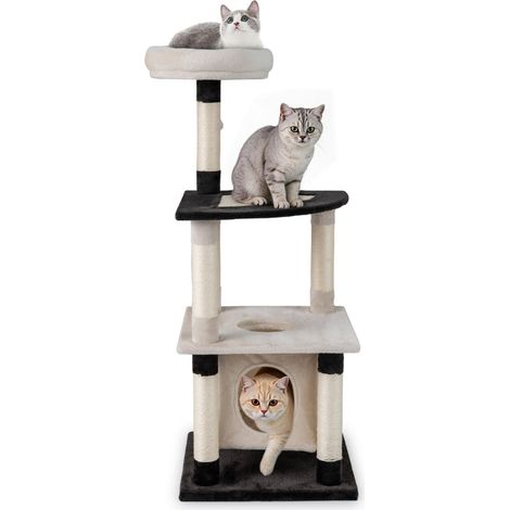 Multi-Level Cat Tree With Sisal Scratcher, Condo, Beige