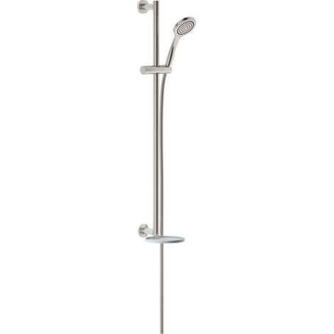 Set doccia Keuco IXMO, barra a parete 855 mm, rosoni rotondi, con ripiano girevole, colorazione: Finitura in acciaio inox - 59587070901