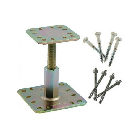 Simpson Strong Tie – Pied de poteau réglable 100-150 mm – Acier S235 JR bichromaté – Fixation rapide avec tirefonds LAG – Pour bois massif et béton