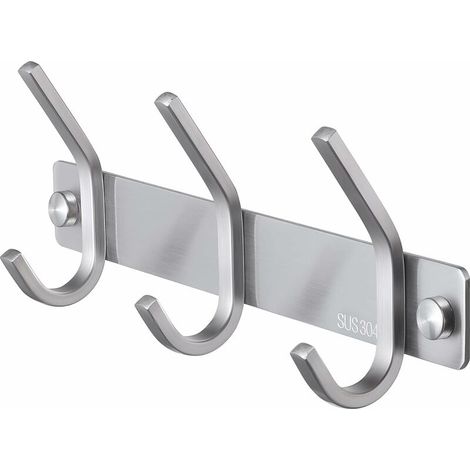 Porte Manteau Salle de Bain Mural Patère Salle de Bain Porte Manteau à 3 Crochets Acier Inoxydable SUS 304 Brossé 220x80mm,Patère de salle de bain (1/5)