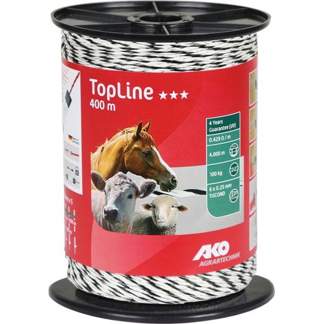 Weidezaunlitze Weidelitze Litze TopLine, 400m, weiß/schwarz, 6x0,25mm (1/5)