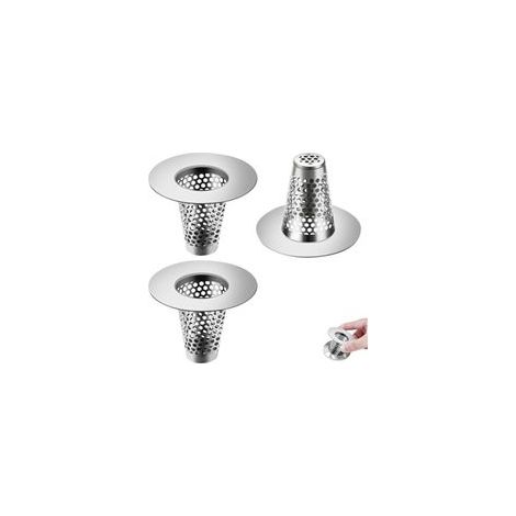 3 x Conical Sink Strainer, Stainless Steel Hair Filter Shower Drain Protector for Kitchen, Bathroom, Balcony