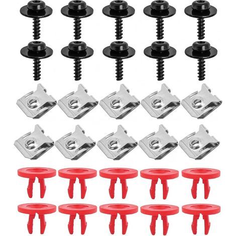 30 Pièces U-Clips et Vis Carrosserie, Metal écrous Et Boulons Pour Clips Fixation Voiture, Clip Fixation En Métal En Forme De U Avec Vis Autotaraudeuse à Tête Hexagonale, Pour Ailes Voitures (1/5)