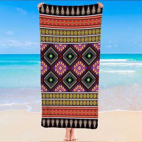 Serviette de plage motif géométrique bohème, microfibre, séchage rapide (1/5)