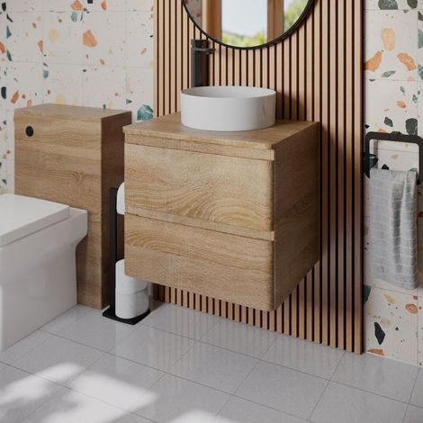 Bathroom Cloakroom Vanity Unit Wash Wall Hung Countertop Basin Wood 600mm
