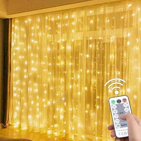 HOXILEELEO - Guirlandes Rideau Lumineuses 3x3m 300 LED 8 Modes USB Télécommande Blanc Chaud Décoration Noël Mariage Maison (1/5)