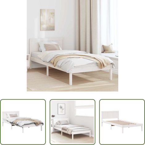 Cadre de lit blanc -  Cadre de lit Blanc 90 x 190 cm Bois de pin massif (1/5)