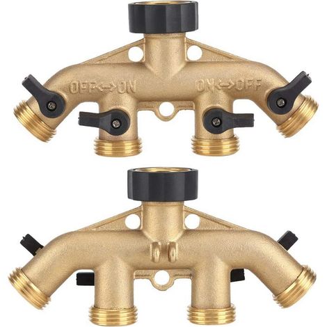 Raccord Diviseur de Tuyau - 4 Voies en Laiton - Filetage Européen 3/4 Pouces - Pour Irrigation de Jardin - 1 Pièce