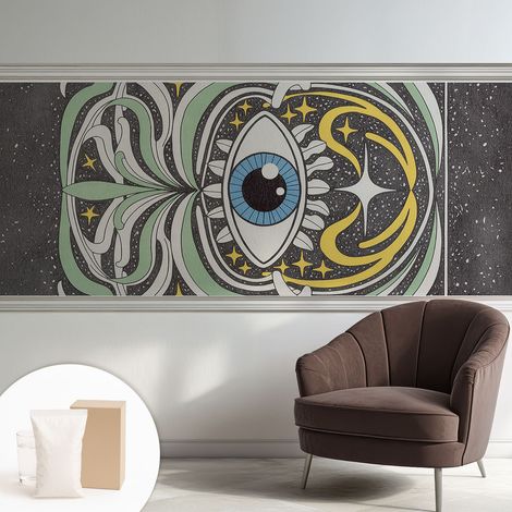 Papier peint intissé mural classique avec imprimé motifs décoratifs design élégant non‑tissé Œil symétrique 250x104 cm (1/5)
