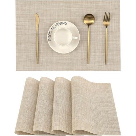 Lot de 4 sets de table beiges, antidérapants, résistants à la chaleur, lavables, en vinyle tissé durable (beige, 45 x 30 cm) (1/5)