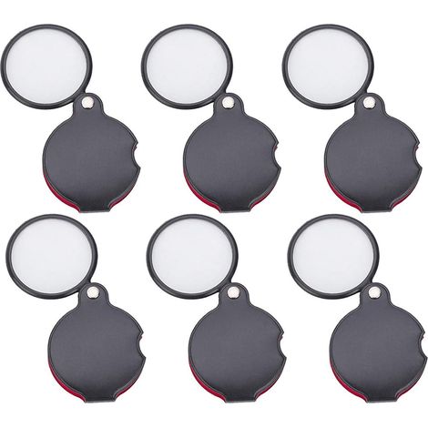 Lot de 6 mini loupes pliantes, loupe de poche pliable noire à 8 volets, avec étui de protection. (1/4)