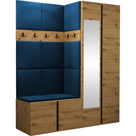 Conjunto para recibidor Pinis X, Roble Artisan, 186x158x46cm, Espejo, Aglomerado laminado, Tapiz, Colocada, Montada en la pared