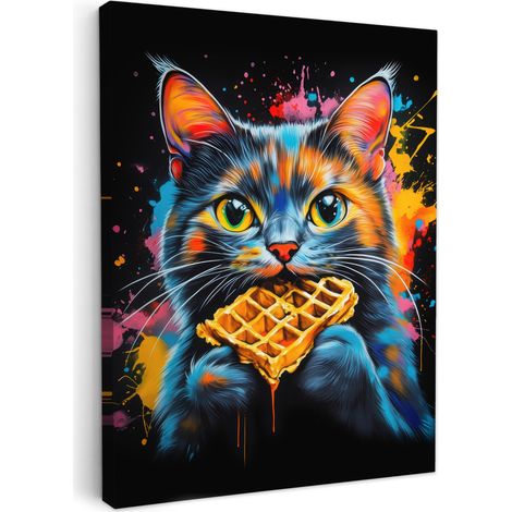 TABLEAU SUR TOILE Chat - Graffiti - Coloré - Gaufre - Alimentaire Toile Peinture 60x80 cm