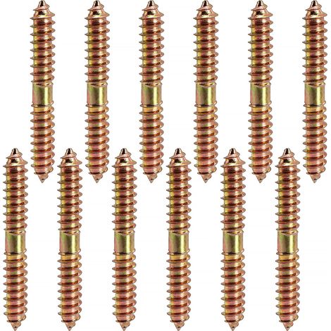 12 Pièces M8x60mm Vis à Double Extrémité, Tête Double Extrémité Bois à Bois, Boulons Filet Autotaraudeur, pour Fixation de Meubles, Connecteur de Travail, Zinc Coloré (1/5)