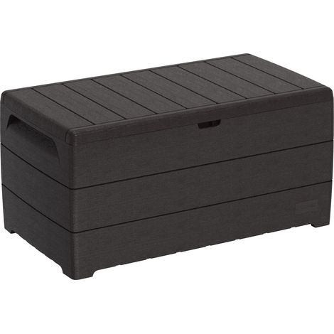 Duramax Cedargrain Durabox 416 litri, contenitore per esterni, in plastica, e organizer per mobili da giardino, struttura in venatura del legno, scatola per cuscini in plastica, Marrone scuro (1/5)