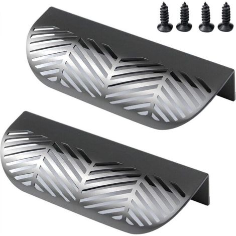 Lot de 2 poignées décoratives en forme de feuille pour meubles, tiroirs, portes, avec vis de montage, gris (1/5)