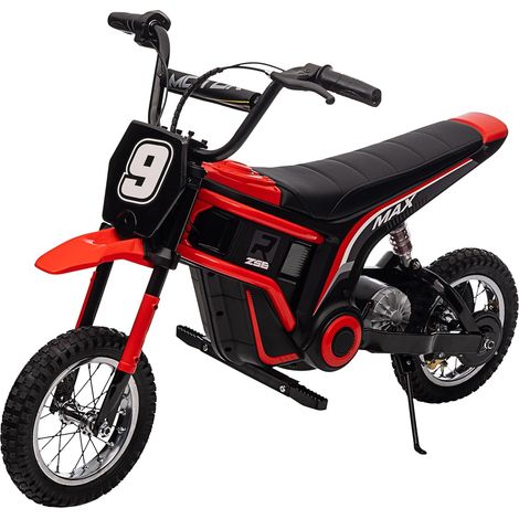 Moto Électrique Enfants 24V 350W, Moto Cross 3 Vitesses, Suspension Amortie, Cadre Renforcé, Pour 8-12 ans, Max 60 kg, Rouge