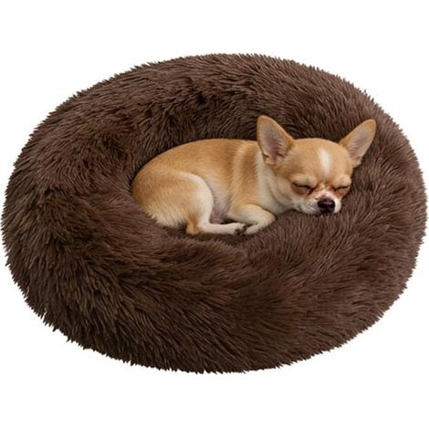 Paniers pour animaux - Paniers pour chiens et chats - Paniers ronds - Tapis de couchage - Paniers en peluche - 40 x 40 x 20 cm - Marron - Peluche/coton PP marron (1/5)