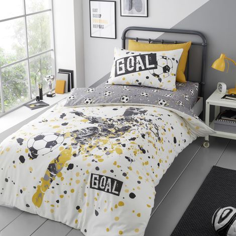 Parure de lit avec Housse de Couette pour lit Double (200 x 200 cm) – Réversible (2 Motifs) – Thème Football – 1 pièce – 100% Polyester (60% recyclé) – 2 taies d'oreiller (1/3)